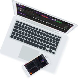 Laptop and mobile trading platform screens